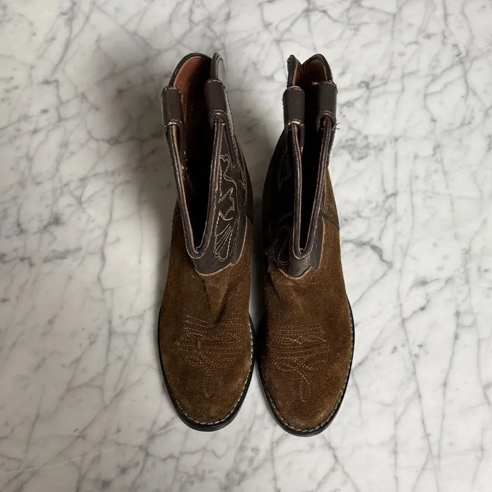 Brown Acme Leather Suede Western Boots Size 12 Youth